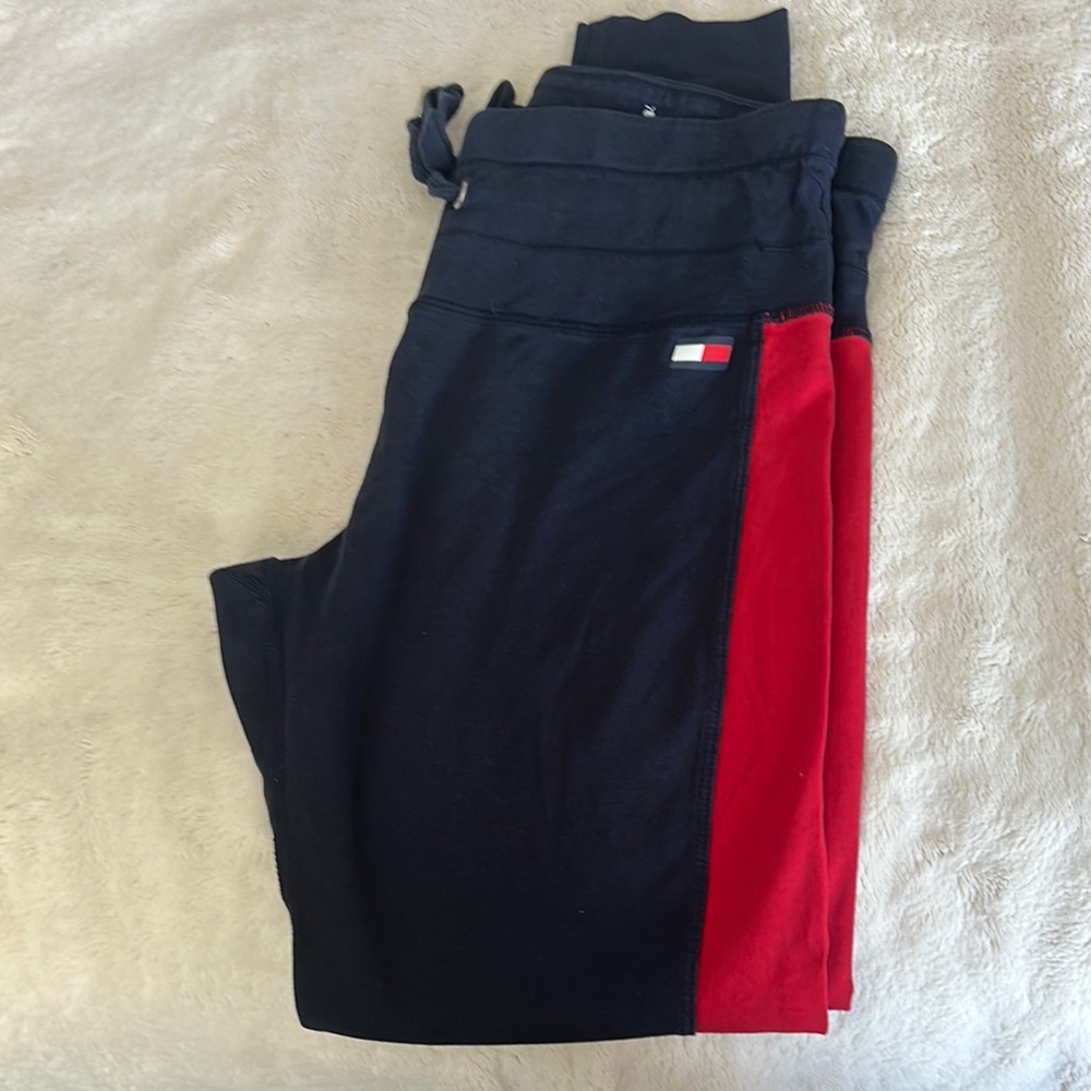 Tommy Hilfiger Black and Red Sweatpants Sporty Design